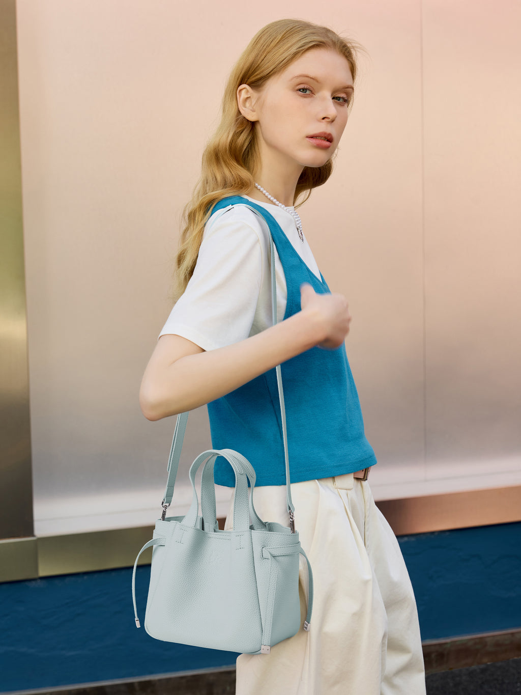 Genuine Leather Market Basket Bag