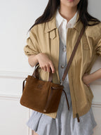 Genuine Leather Market Basket Bag