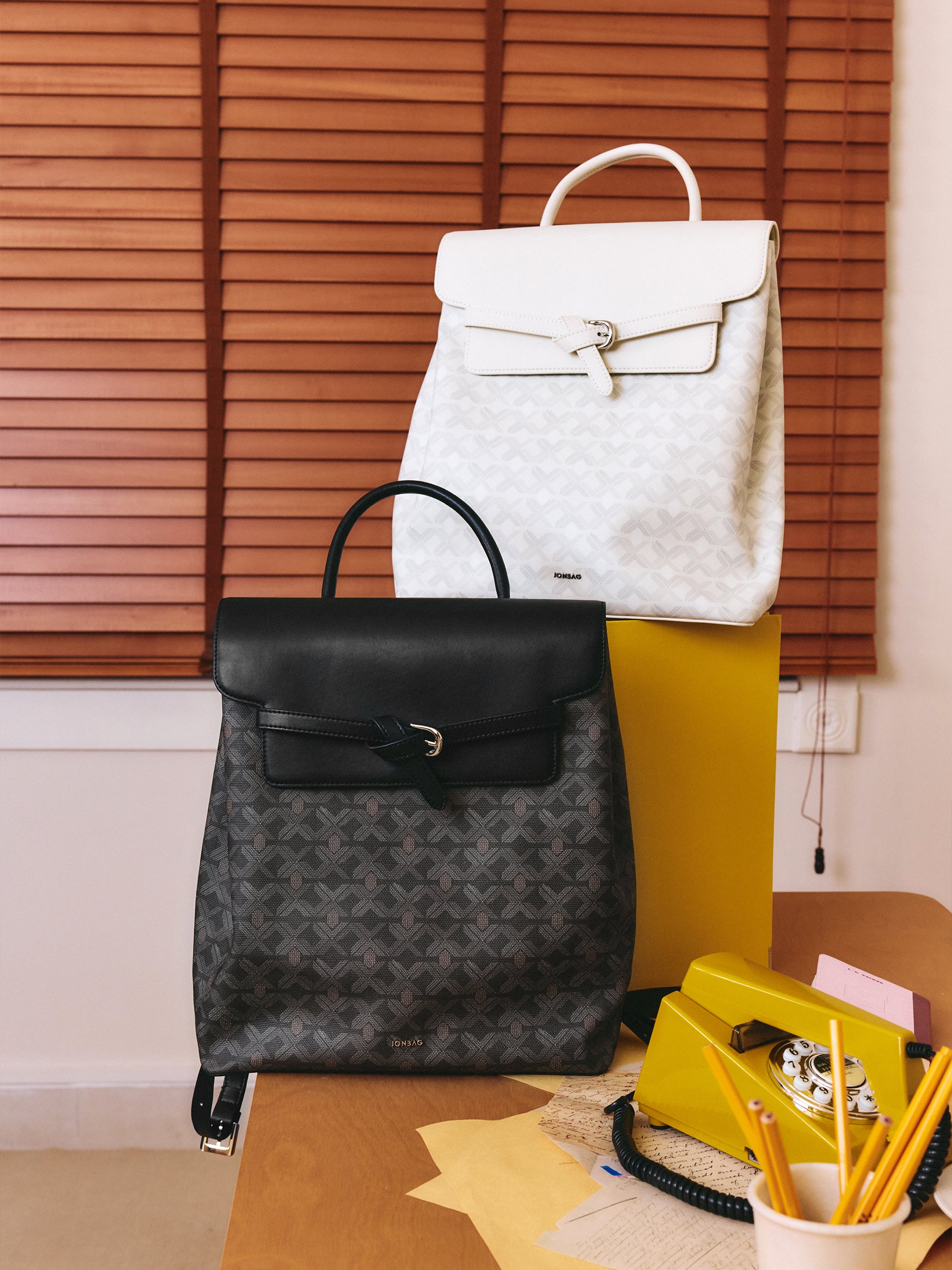 Geometric Monogram Backpack with Pin Buckle