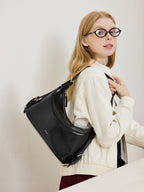 Leather Hobo Bag with Ring Buckle