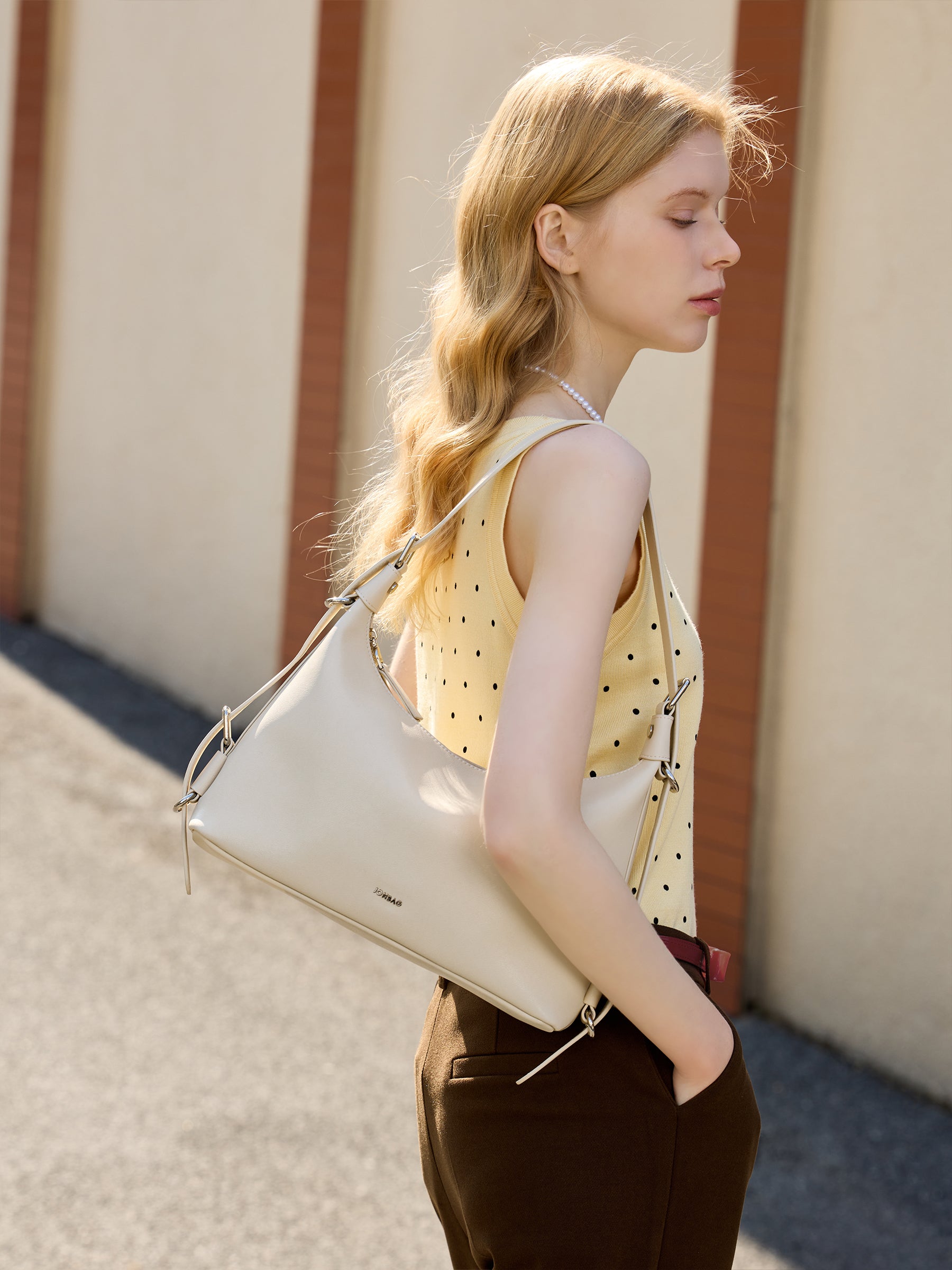 Leather Hobo Bag with Ring Buckle