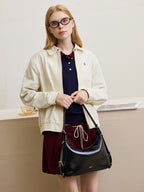 Leather Hobo Bag with Ring Buckle