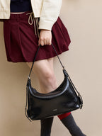 Leather Hobo Bag with Ring Buckle