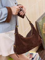 Leather Hobo Bag with Ring Buckle