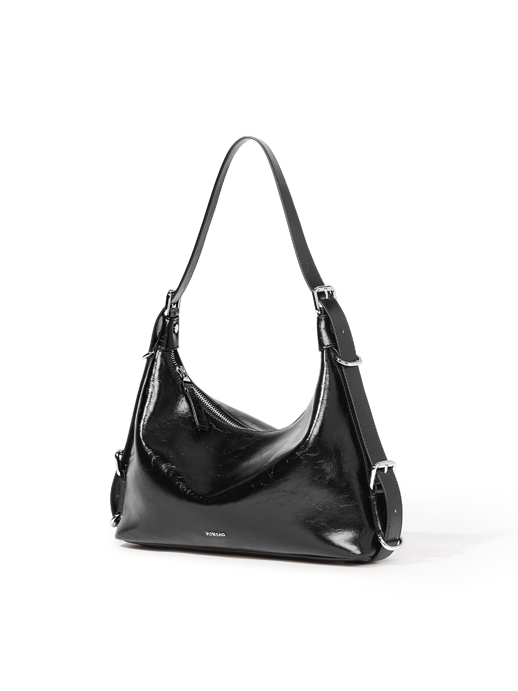 Leather Hobo Bag with Ring Buckle
