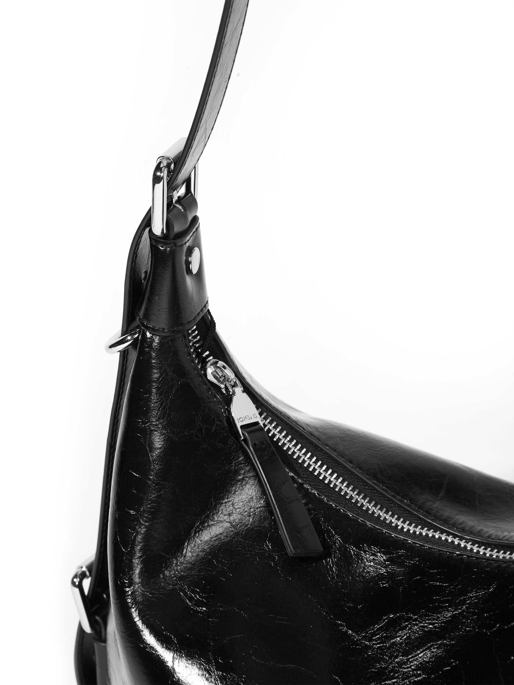 Leather Hobo Bag with Ring Buckle
