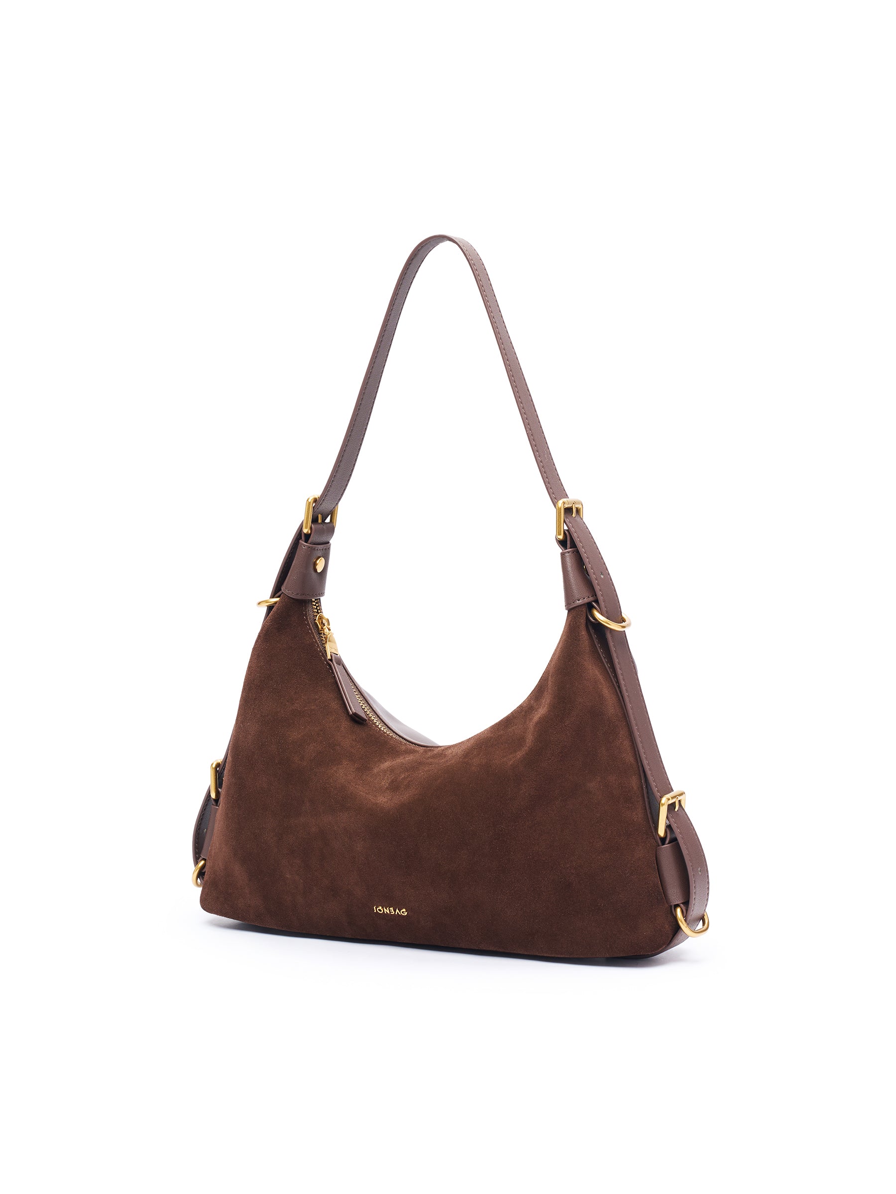 Leather Hobo Bag with Ring Buckle