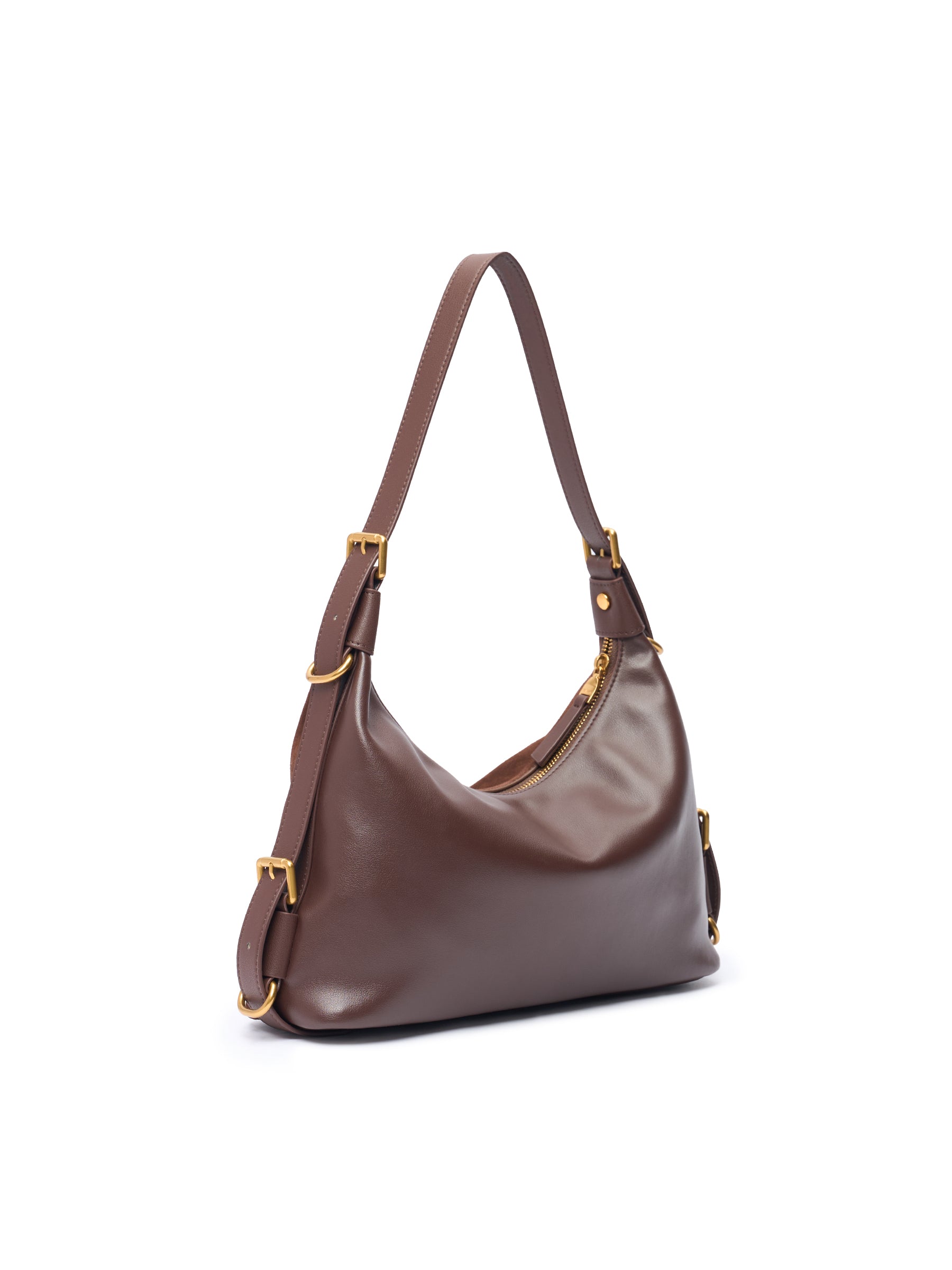 Leather Hobo Bag with Ring Buckle