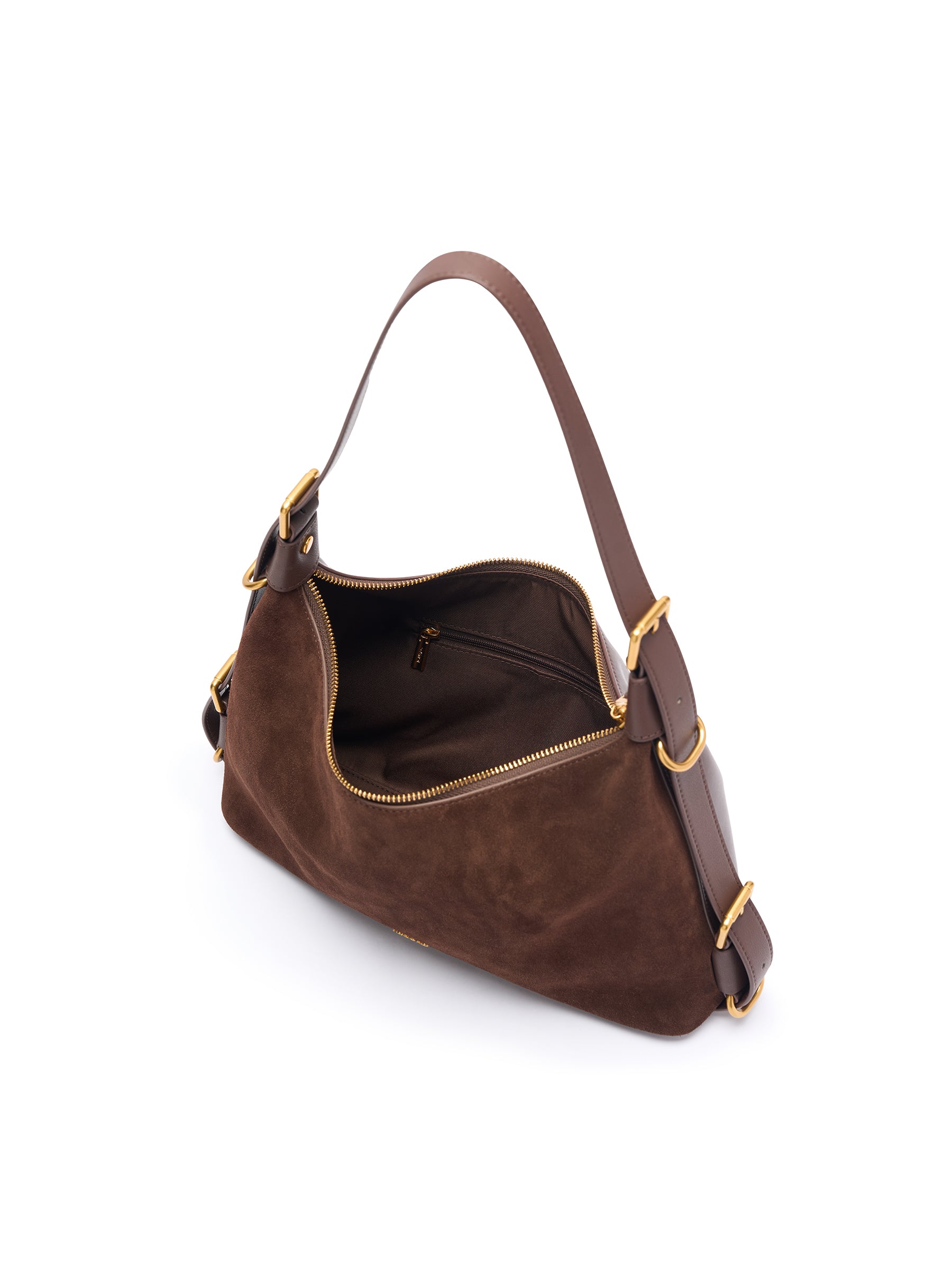 Leather Hobo Bag with Ring Buckle