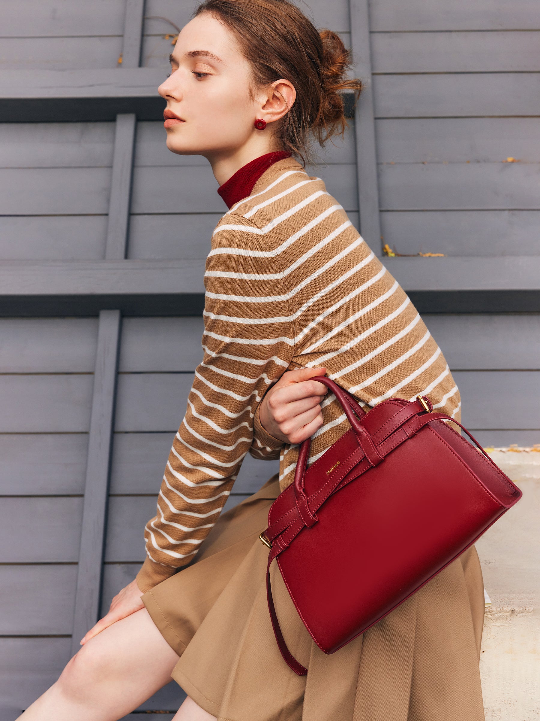 Large Genuine Leather Kelly Bag